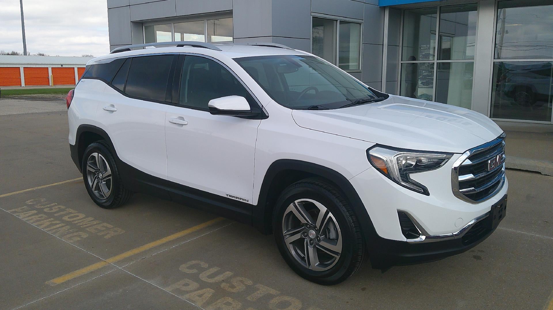 2019 GMC Terrain SLT in Summit White — front three-quarter view
